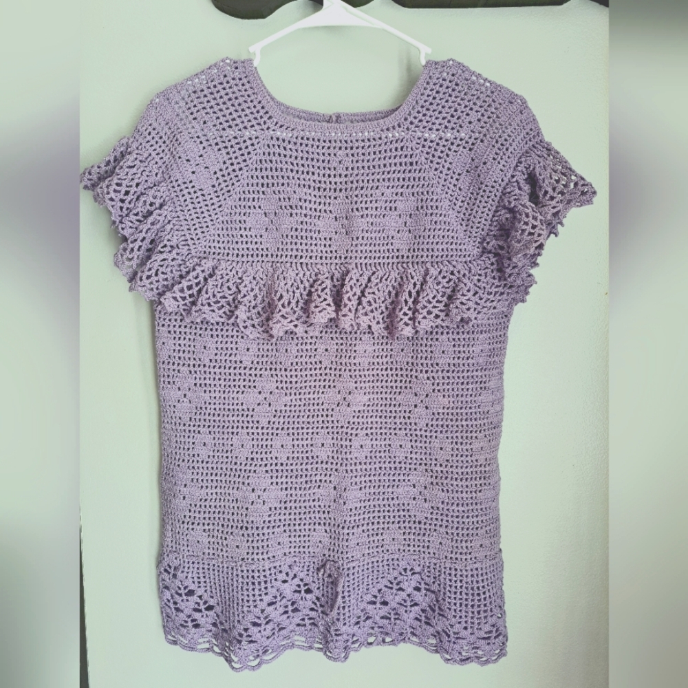 Crochet Purple Ruffled Boho Top - Picture 3 of 7